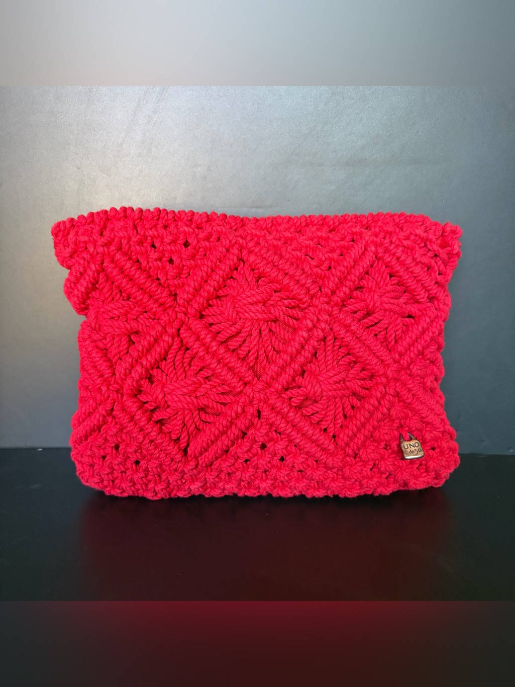 Uno De 50 Red Crochet Bag Clutch Zipper Pouch Limited Edition Boho Chic Eclectic